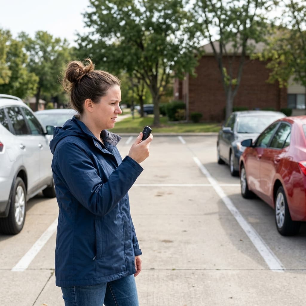 Vehicle owner discovering a missing car after a keyless vehicle theft in Oklahoma City.