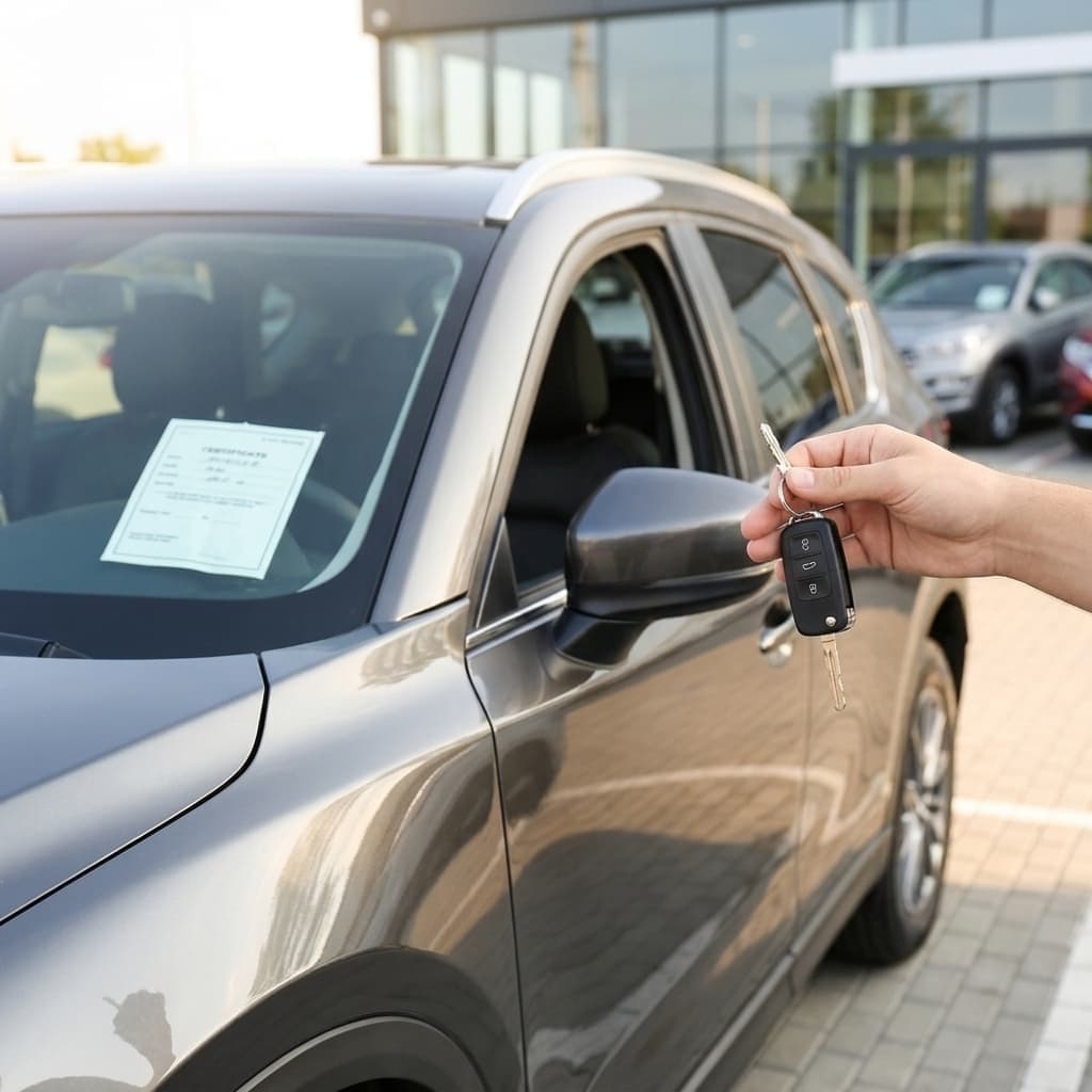 Customer preparing to drive home a new vehicle after securing auto insurance at an Oklahoma City dealership.