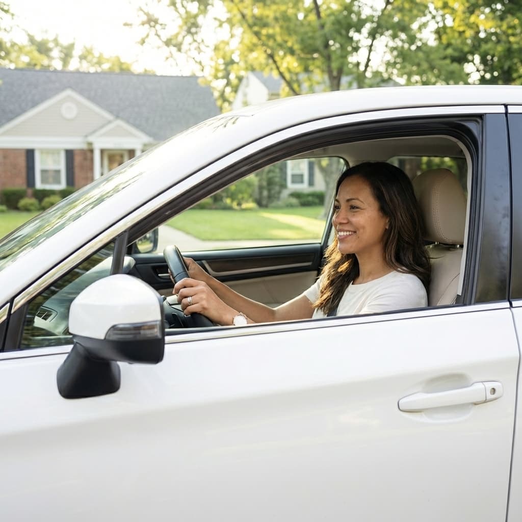 Driver confidently driving after license reinstatement with updated car insurance coverage