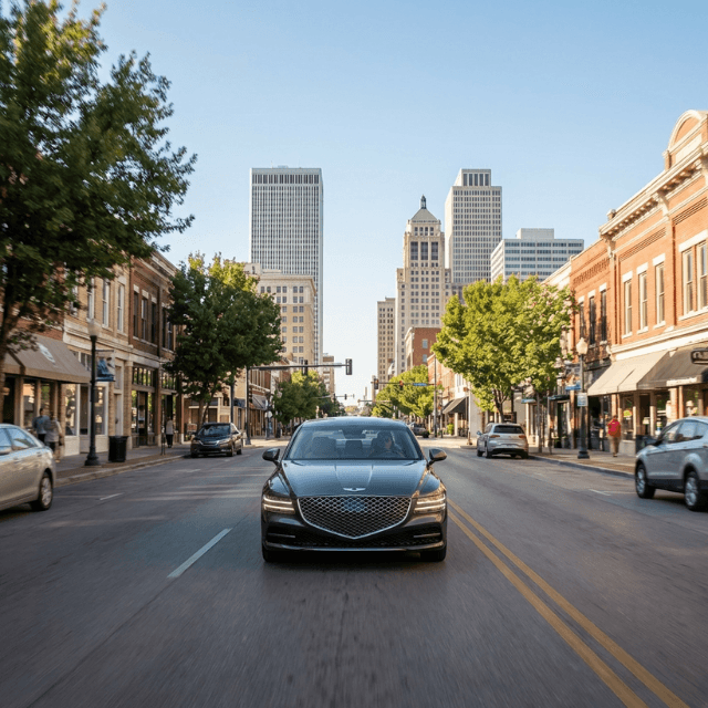 Vehicle driving through downtown Tulsa, representing everyday driving and Tulsa car insurance coverage