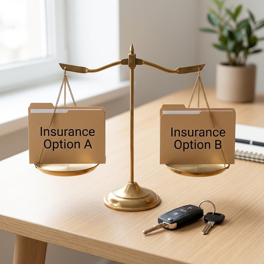 Vehicle at a fork in the road representing a comparison between GEICO and Save Money Car Insurance in Oklahoma.