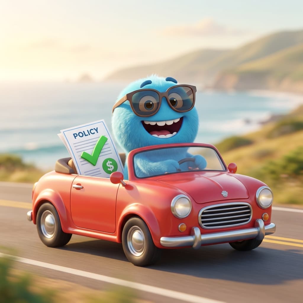 Cheap car insurance Oklahoma illustration with happy driver holding approved policy