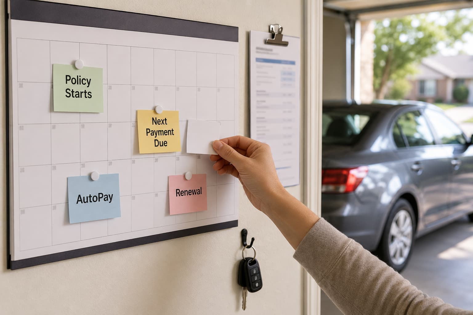 Driver reviewing payment due dates before choosing a car insurance company in Oklahoma City.