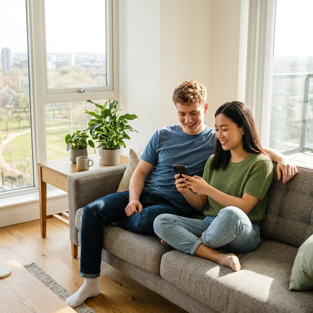 a woman sitting in a living room next to a window