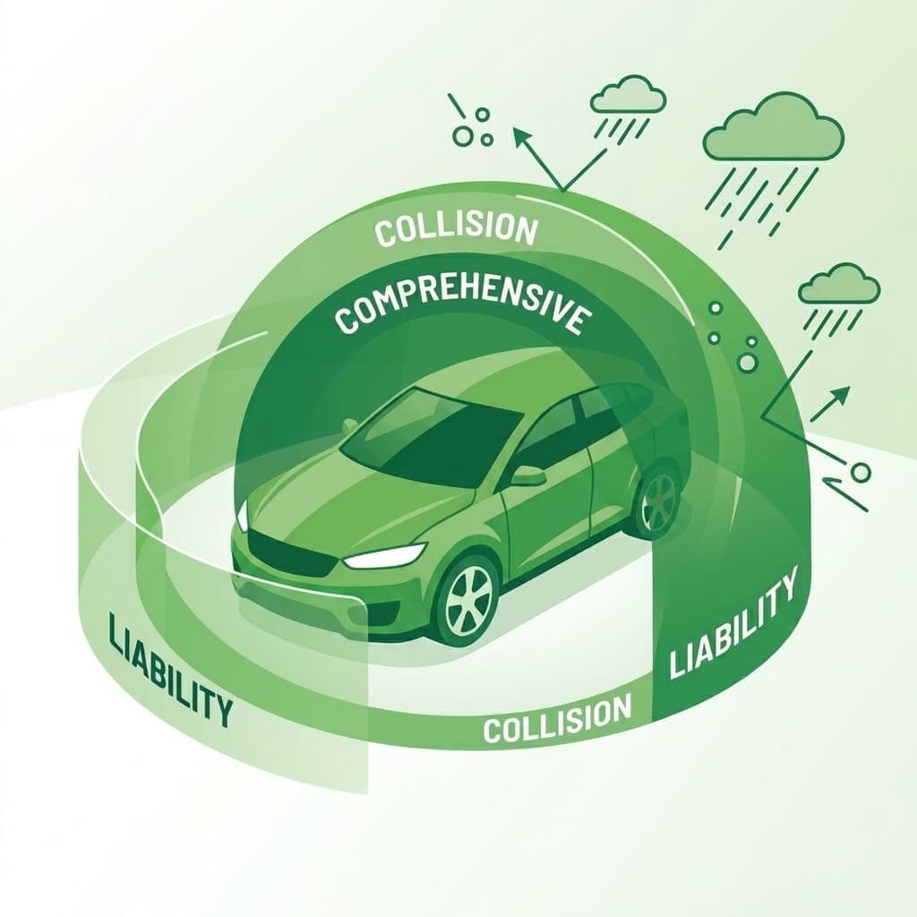 Illustration showing full coverage car insurance in Tulsa including liability, collision, and comprehensive protection