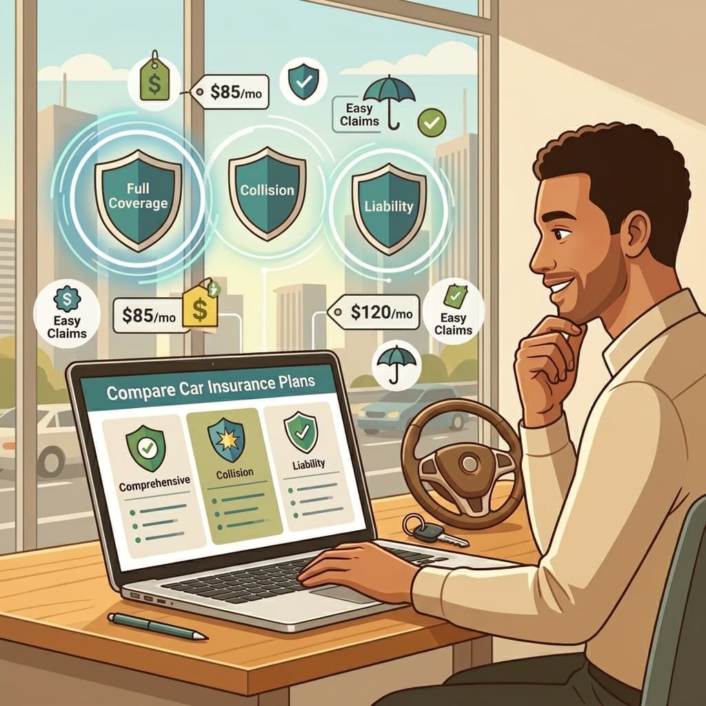 Professional illustration showing car insurance coverage and pricing concepts