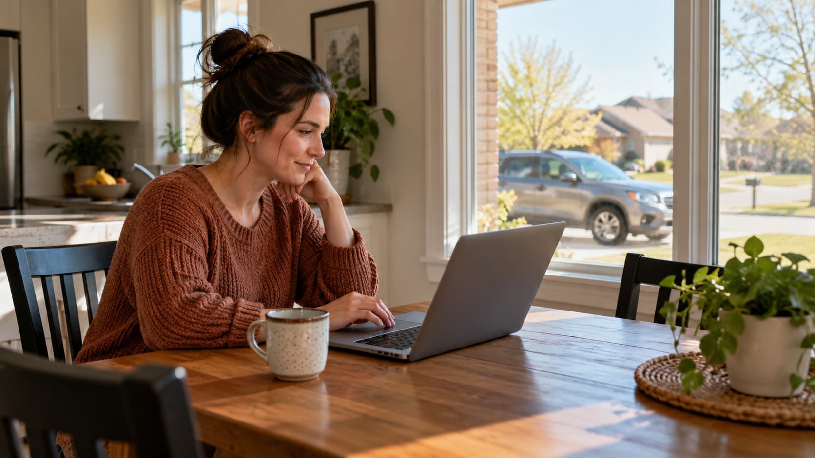 Person comparing car insurance rates on a laptop at home while financing a vehicle