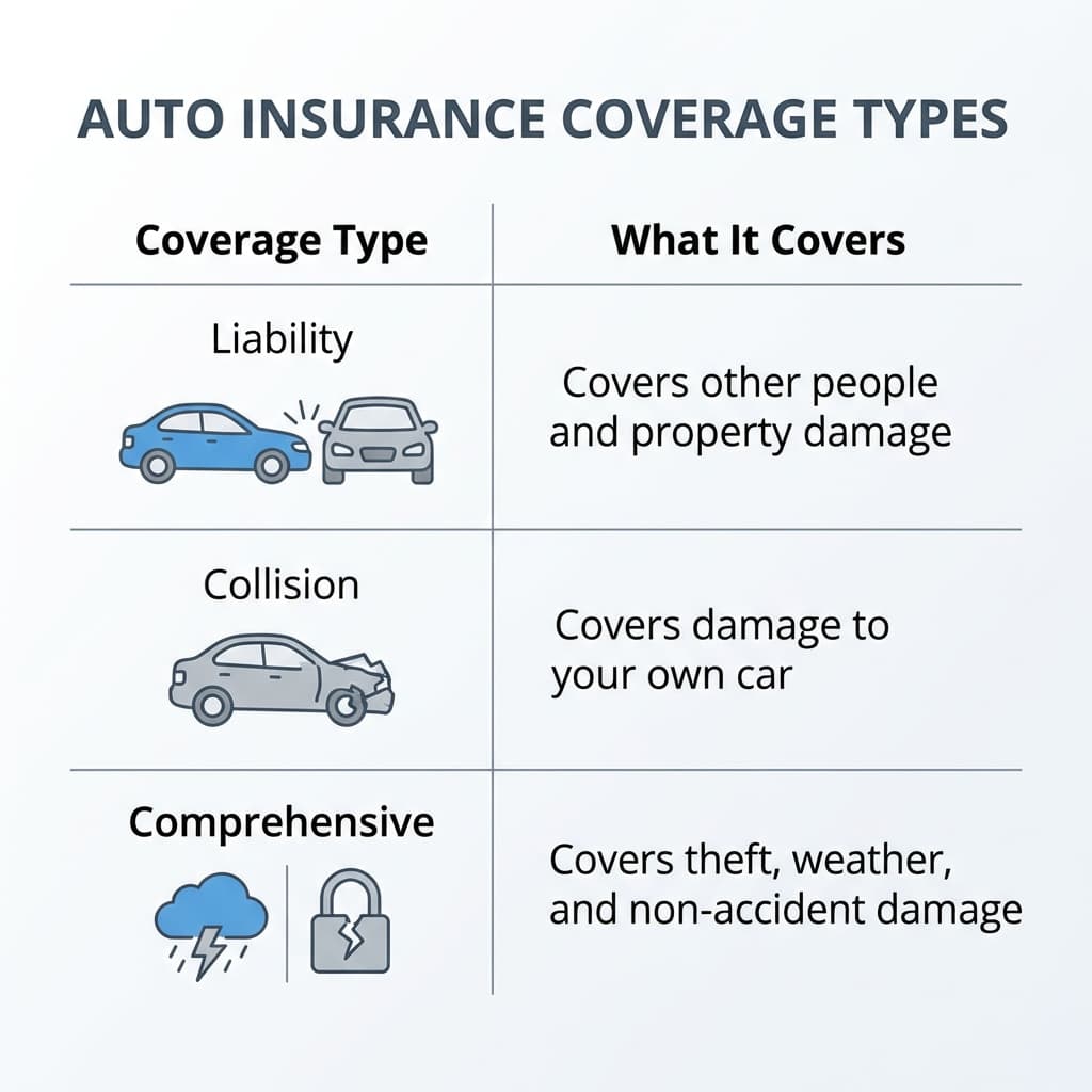 Comparison of liability, collision, and comprehensive car insurance coverage in Oklahoma