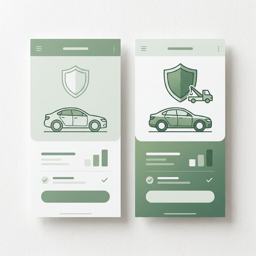 side by side comparison of car insurance options in green and white representing online comparison in West Tulsa